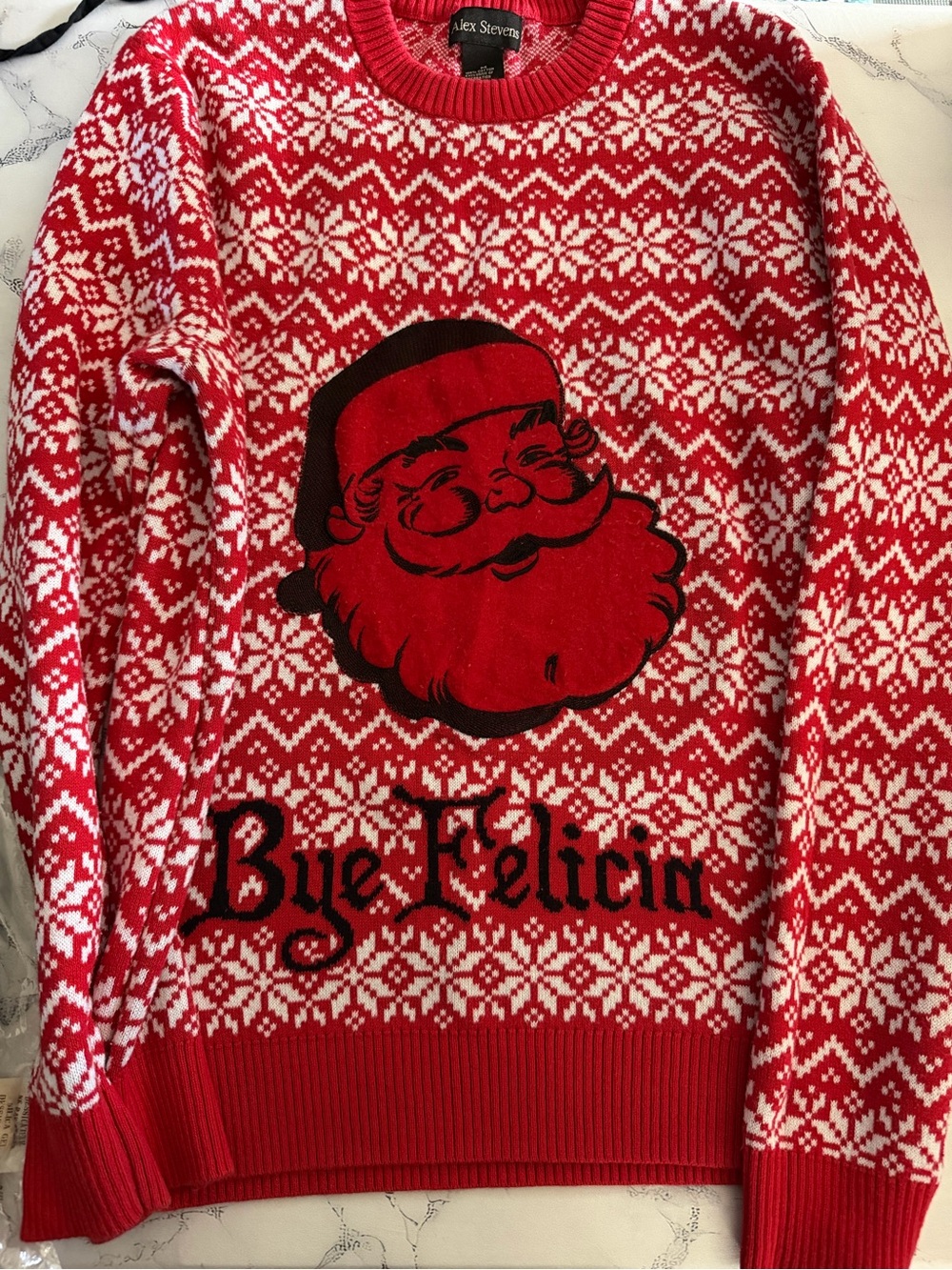 Friday 🎥 “Bye Felicia” 🎅🏿 Crewneck Holiday Sweater with Santa Motif